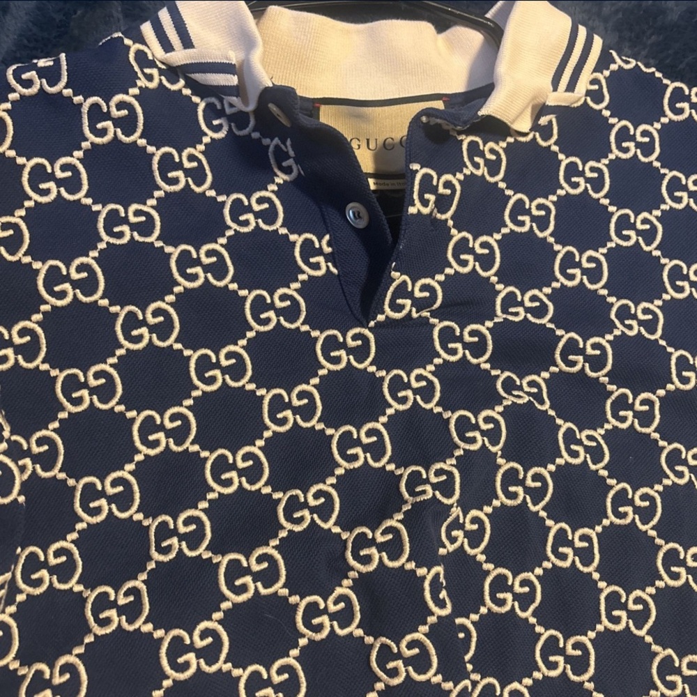 Gucci Navy Patterned Polo Shirt